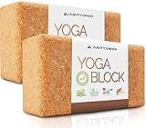 Yoga Block 2er SET Kork 100% Natur - Hatha Klotz auch für Anfänger Meditiation & Pilates, Fitness...